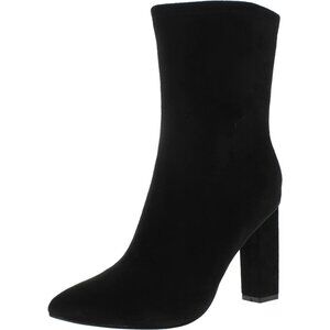 Black Booties faux suede mid calf booties zip up high heel  size 7
